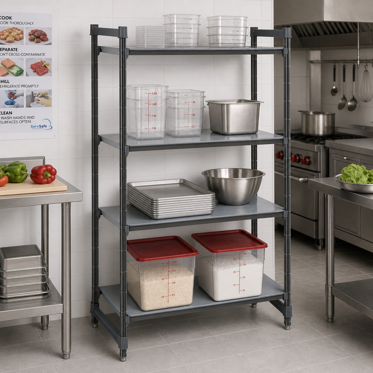 Product image #2 for Cambro Camshelving Basics Plus Solid Stationary Starter Shelving Unit, 18" x 36" x 84", 4-Tier, Brushed Graphite