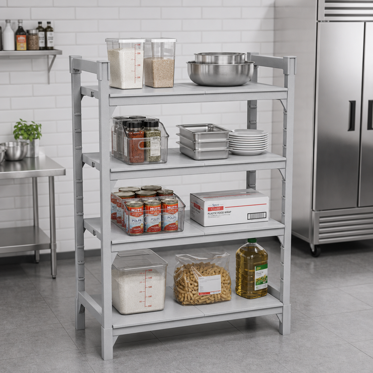 Product image #3 for Cambro Camshelving Premium 4-Shelf Solid Polymer Shelf Kit, 24-Inch Deep x 54-Inch Wide, Speckled Gray