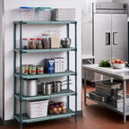 Thumbnail image #2 for Quantum WR63-2148WPM-5 5-Tier Stationary Wire Plastic Mat Shelving Unit, Green Epoxy, 48 x 21 x 63 Inches