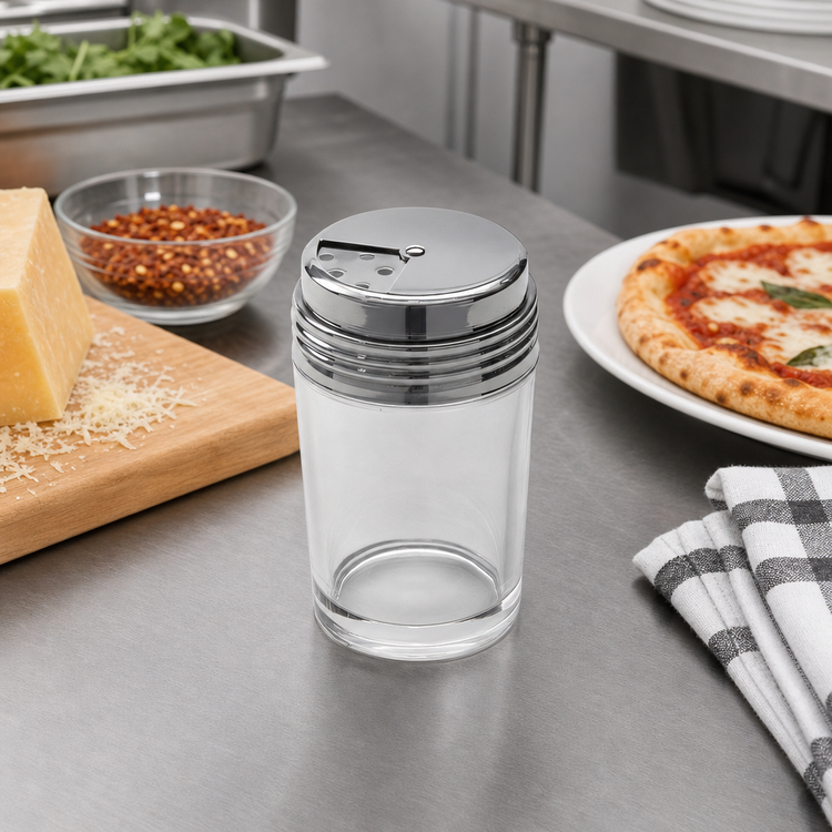 Product image #2 for American Metalcraft 6 oz. Contemporary Clear Glass Red Pepper & Cheese Shaker with Adjustable Dial Top