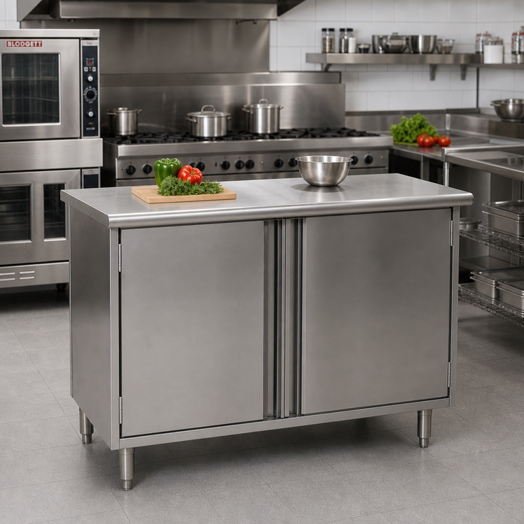 Product image #2 for Eagle Group Spec-Master 60 Inch x 30 Inch Enclosed Work Table with Hinged Doors, 14/304 Stainless Steel Top
