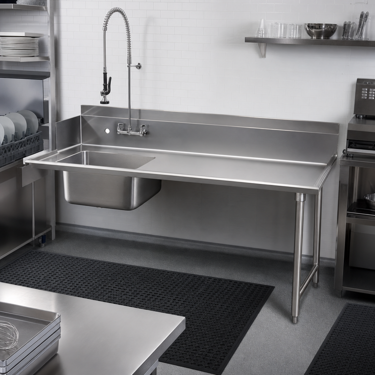 Product image #2 for Advance Tabco Straight Soil Dish Table with Pre-Rinse Sink, Right-to-Left, 95-Inch, 16 Gauge 304 Stainless Steel