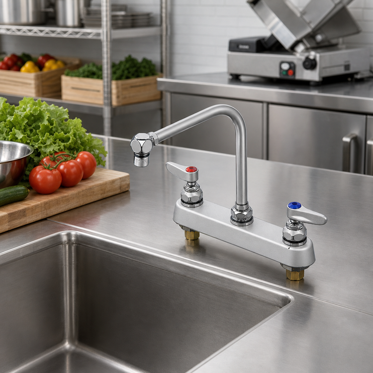 Product image #2 for T&S Brass B-1148 Deck-Mount Workboard Faucet with Swing Gooseneck Spout, 8-Inch Centers and Lever Handles