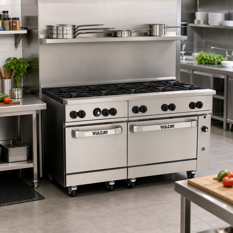 Product image #2 for Vulcan Endurance 60-Inch Natural Gas Restaurant Range with 10 Open Burners and 2 Standard Ovens