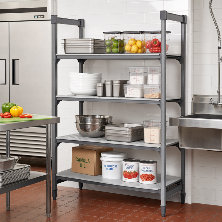 Product image #2 for Cambro Camshelving Basics Plus 18-Inch x 42-Inch 4-Shelf Vented and Solid Shelf Kit, Brushed Graphite