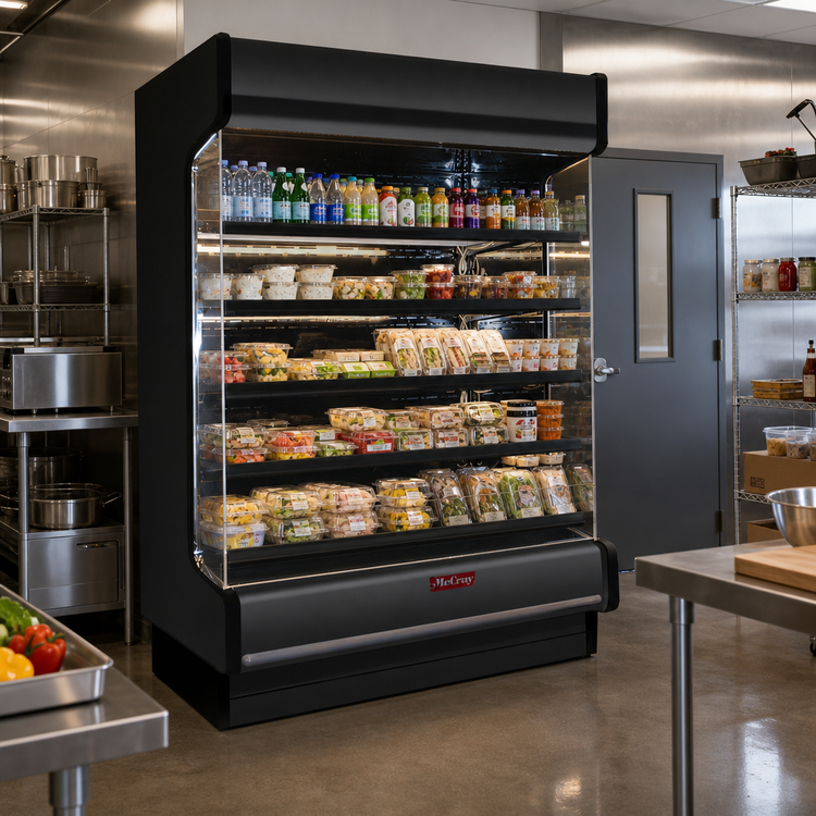 Product image #2 for Howard-McCray 75-Inch Wide Low-Base Remote Open Merchandiser with 4 Rows of Lit Shelves