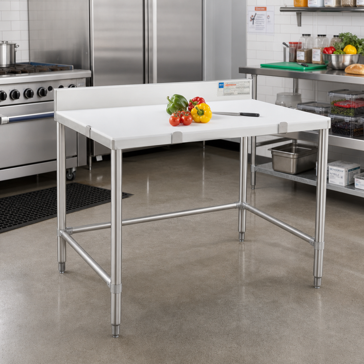 Product image #2 for Eagle Group 36 Inch x 30 Inch Poly Top Cutting Table with Removable Polymer Top Pieces, 4-1/2 Inch Backsplash, and Stainless Steel Tubular Base