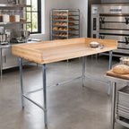 Thumbnail image #2 for BK Resources MBTGOB-6030 60 x 30-Inch Hard Maple Bakers Table, 1-3/4-Inch Top, Galvanized Open Base, 4-Inch Coved Risers
