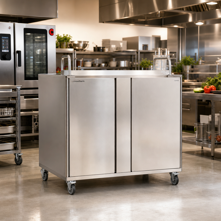 Product image #2 for Convotherm Fully Enclosed Stainless Steel Oven Stand with Double Doors, Casters, and 14 Shelf Rail Pairs for C4 6.10 & 10.10