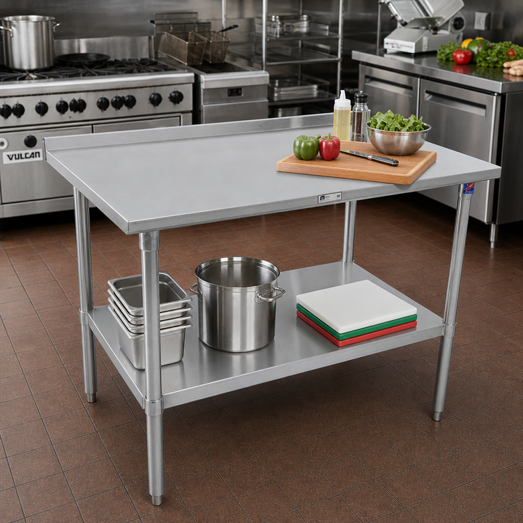 Product image #2 for John Boos Stallion 48-Inch x 36-Inch Stainless Steel Work Table with 1-1/2-Inch Rear Up-Turn and Adjustable Undershelf