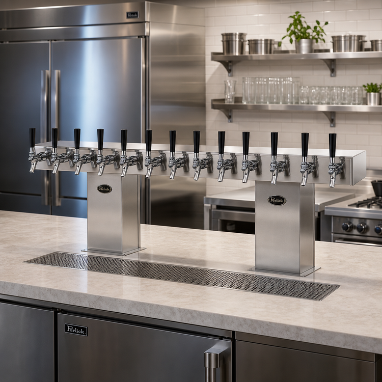 Product image #2 for Perlick Bridge Tee Countertop Glycol-Cooled Draft Beer Tower, 24-Faucet, Stainless Steel Finish