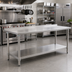 Thumbnail image #2 for Deluxe Series 16 Gauge 300 Series Stainless Steel Work Table with Rear Upturn and Adjustable Undershelf, 84 in. x 36 in.