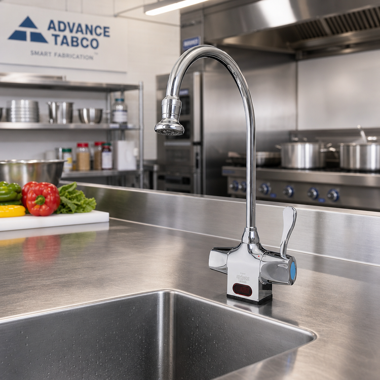 Product image #2 for Advance Tabco K-185 Hands-Free Touchless Gooseneck Electronic Deck-Mount Faucet