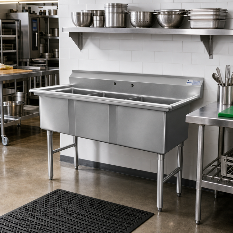 Product image #2 for Advance Tabco 3-Compartment Fabricated Sink, 15 x 24 x 14-Inch Bowls, No Drainboards
