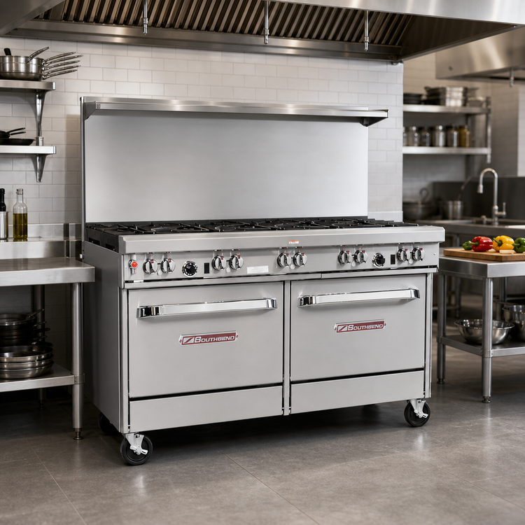 Product image #2 for Southbend Ultimate 60-Inch Gas Restaurant Range with 9 Open Burners, Convection Oven, and Cabinet Base