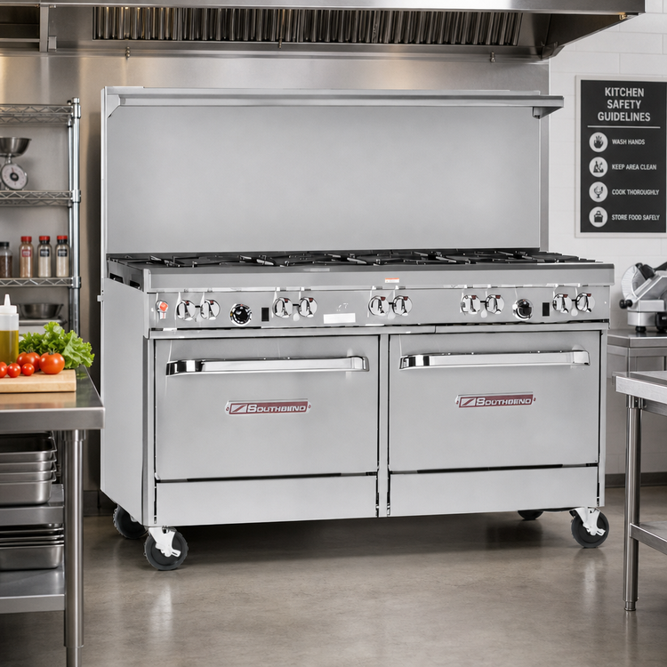 Product image #2 for Southbend Ultimate 60-Inch Gas Restaurant Range with 9 Open Burners, Convection Oven, and Cabinet Base