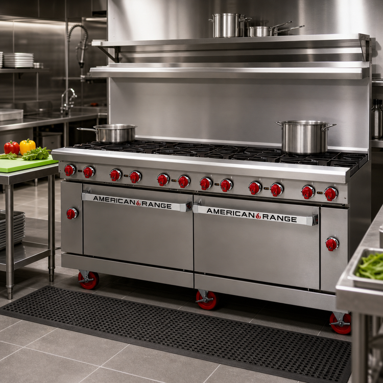 Product image #2 for American Range AR-12 72-Inch Commercial Gas Range with 12 Open Burners and 2 Standard Ovens