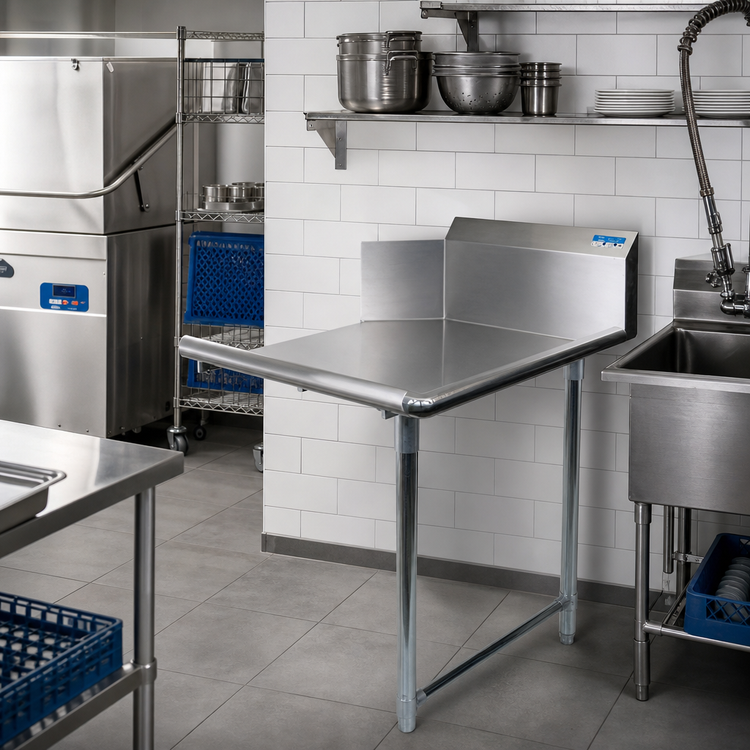 Product image #2 for BK Resources 48 Inch x 30-3/8 Inch Straight Clean Dish Table, Right-Hand, 10 Inch Backsplash, Galvanized Legs