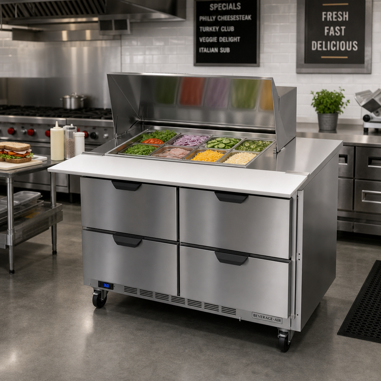 Product image #3 for Beverage-Air 48-Inch Two-Section Mega Top Sandwich Prep Table with 4 Drawers