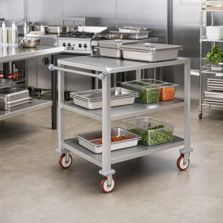 Product image #2 for Carter-Hoffmann Three-Shelf Stainless Steel Bus Cart, 700 lb Capacity