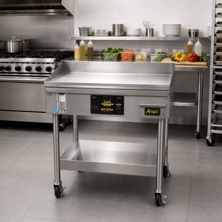 Product image #2 for AccuSteam 48-Inch x 30-Inch Electric Floor Model Griddle with Stand and Casters