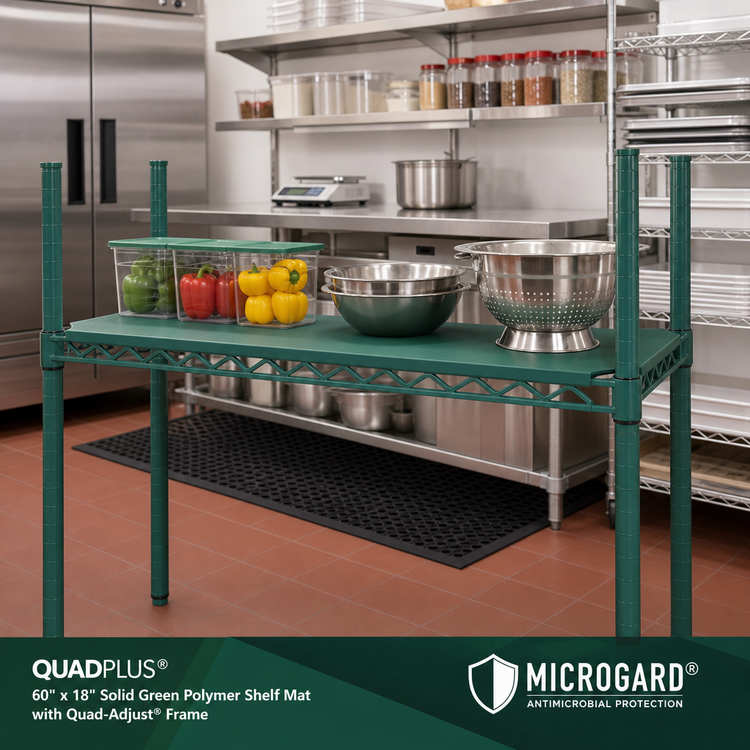 Product image #2 for QuadPlus 60 x 18 Solid Green Polymer Shelf Mat with Quad-Adjust Frame and MICROGARD Antimicrobial Protection