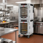 Thumbnail image #3 for Metro HotBlox™ HBCW16-ACPC-M Mobile 16-Pan Dual-Cavity Pass-Thru Insulated Holding Cabinet with Clear Front and Rear Doors, Analog Control