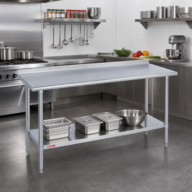 Product image #2 for Duke 72 x 30 Inch 16-Gauge 400 Series Stainless Steel Work Table with 1-1/8 Inch Straight Riser