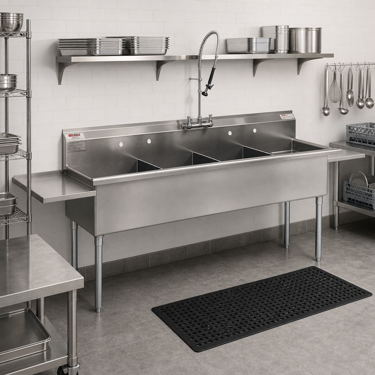 Product image #2 for Eagle Group Four-Compartment Utility Sink with Left and Right Drainboards, 304 Stainless Steel, 108-1/4 Inch Wide