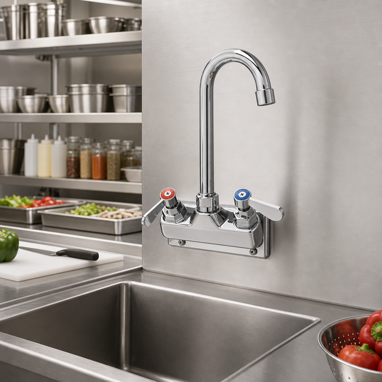 Product image #2 for Steel Works Stainless Wall-Mount Gooseneck Faucet, 4-Inch Centers, 4-Inch Spout