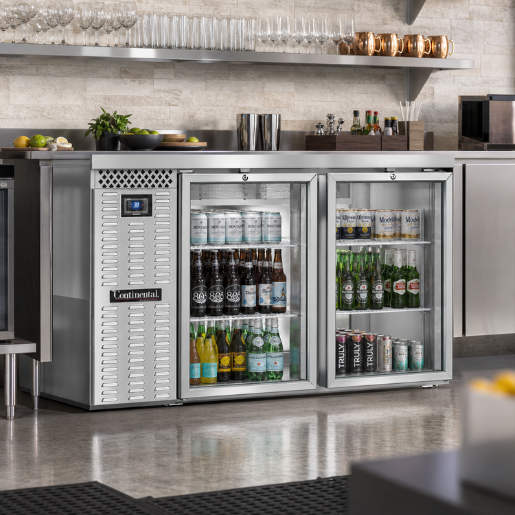 Product image #2 for Continental Refrigerator BB59SNSSGDPT 59" Shallow Depth Pass-Thru Refrigerated Back Bar Cooler with Glass Doors