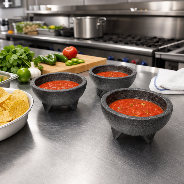 Product image #2 for Winco Molcajete Salsa Bowl, 10 oz., Black Polypropylene, 4-Piece Pack