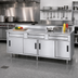 Thumbnail image #2 for Advance Tabco 60 Inch x 30 Inch 14-Gauge 304 Stainless Steel Storage Cabinet Work Table with 5-Inch Backsplash, 2 Drawers, and Sliding Doors
