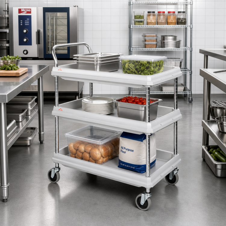 Product image #2 for Metro Deep Ledge 3-Tier Polymer Utility Bus Cart with Open Base