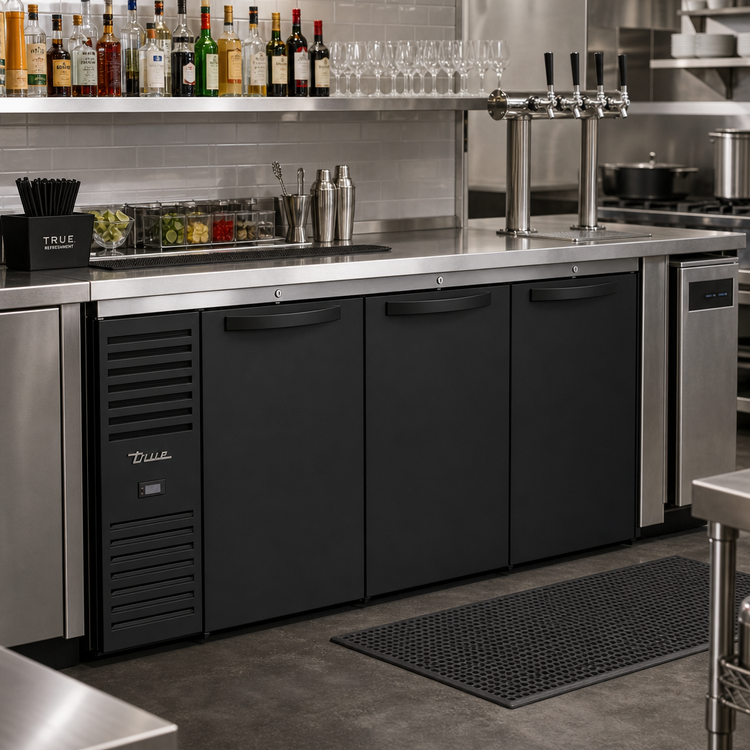 Product image #2 for True 84-Inch Three-Section Refrigerated Back Bar Cooler with Left-Side Self-Contained Refrigeration
