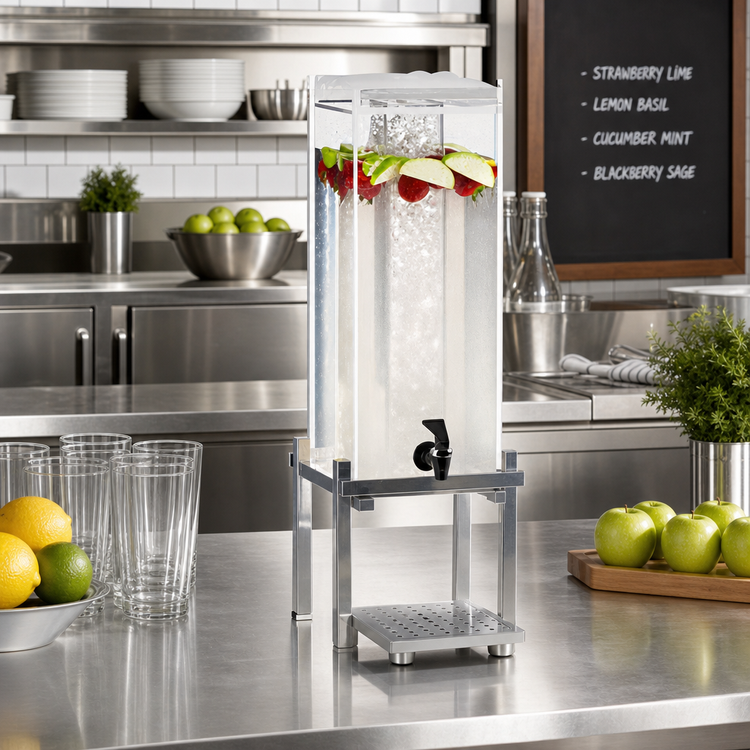 Product image #2 for Cal-Mil One by One 1.5-Gallon Single Acrylic Beverage Dispenser with Ice Chamber and Drip Tray