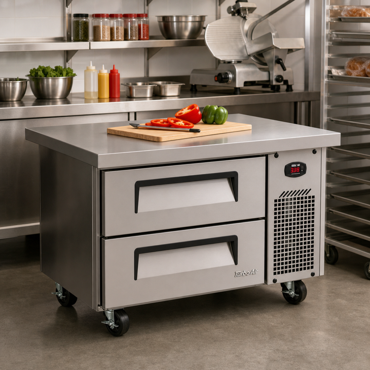 Product image #2 for Turbo Air Super Deluxe Extended Top Chef Base Refrigerator with 2 Drawers, 41-5/8 Inch Wide, Side-Mounted Self-Contained