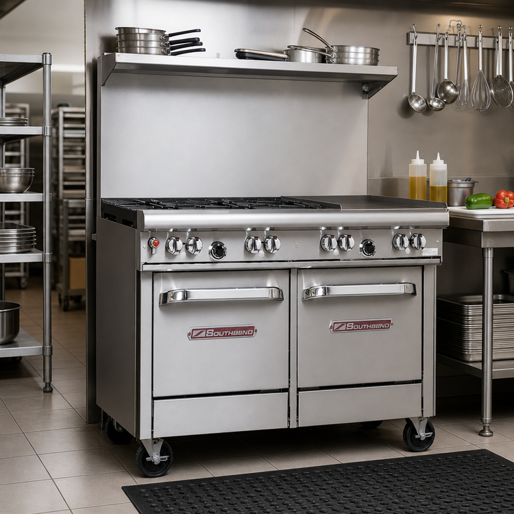 Product image #2 for Southbend Ultimate 48-Inch Gas Restaurant Range with 4 Non-Clog Burners, 24-Inch Griddle, Standard Oven and Cabinet Base