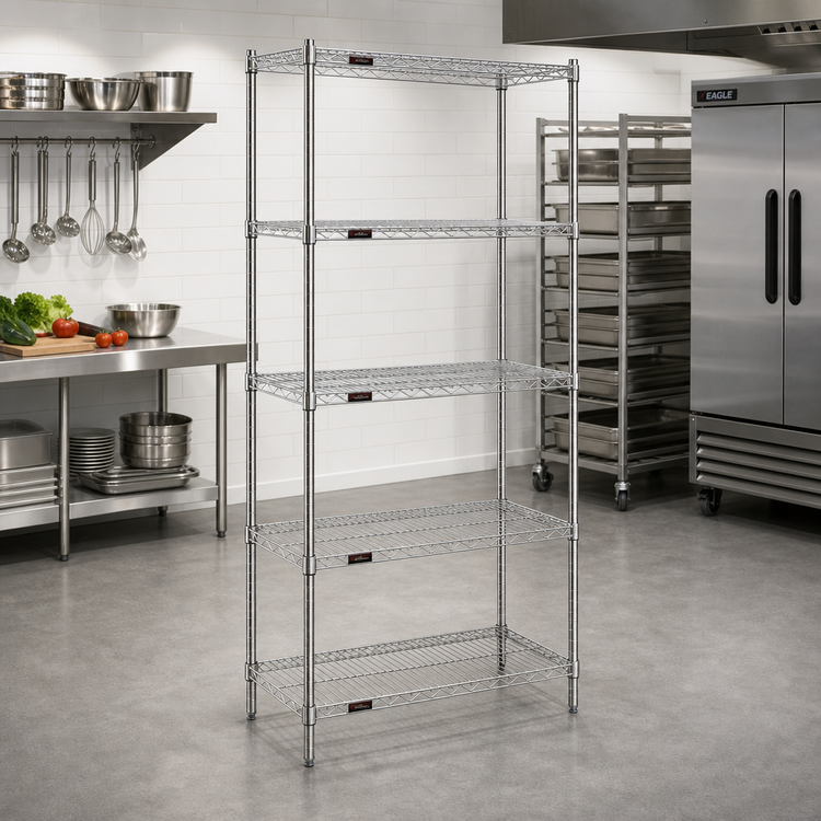 Product image #2 for Eagle Group 5-Tier Wire Shelving Starter Unit, 36W x 18D x 86H, Chrome-Plated