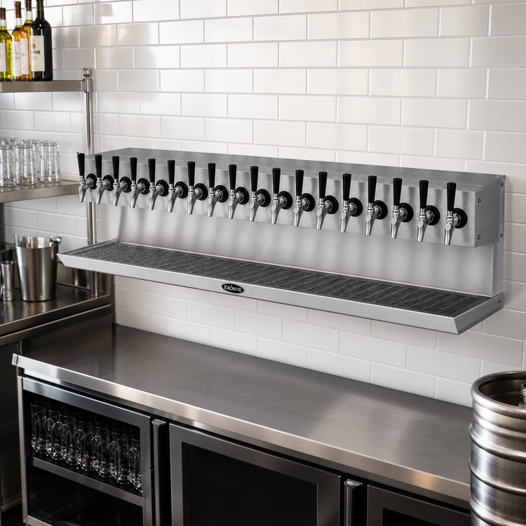 Product image #2 for Krowne 48-Inch Wall-Mount 16-Faucet Glycol-Cooled Beer Tower with Drip Tray