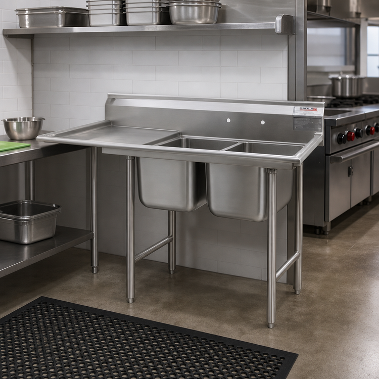 Product image #2 for Eagle Group 414 Series Two-Compartment Stainless Steel Sink with 24-Inch Left Drainboard