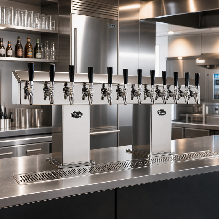 Product image #2 for Perlick 12-Faucet Bridge Tee Countertop Glycol-Cooled Draft Beer Tower, Polished Chrome