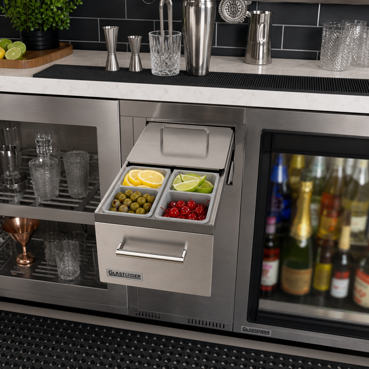 Product image #2 for Glastender Partial Condiment Drawer Insert for 12-Inch Door Opening Bar-Profile Cooler, 4-Cup Capacity