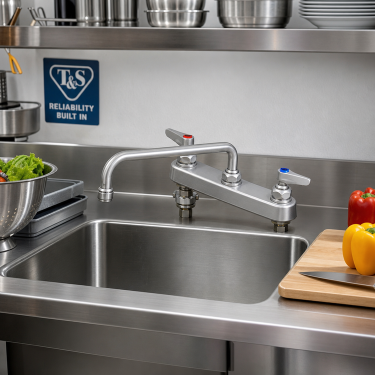 Product image #2 for T&S Brass B-1123-XS Deck-Mounted Workboard Faucet with 12-Inch Swing Nozzle, 8-Inch Centers
