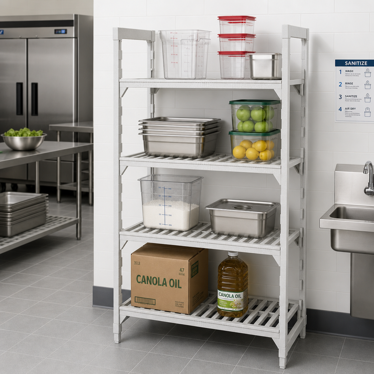 Product image #3 for Cambro Camshelving Premium 4-Shelf Vented Stationary Starter Unit with Camguard, 21 x 30 x 64 Inches, Speckled Gray