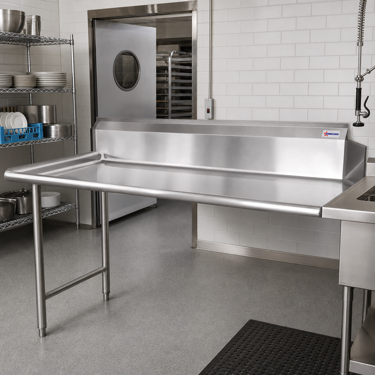 Product image #2 for Omcan 60-Inch Left-Side Straight Clean Dish Table, 18-Gauge 304 Stainless Steel