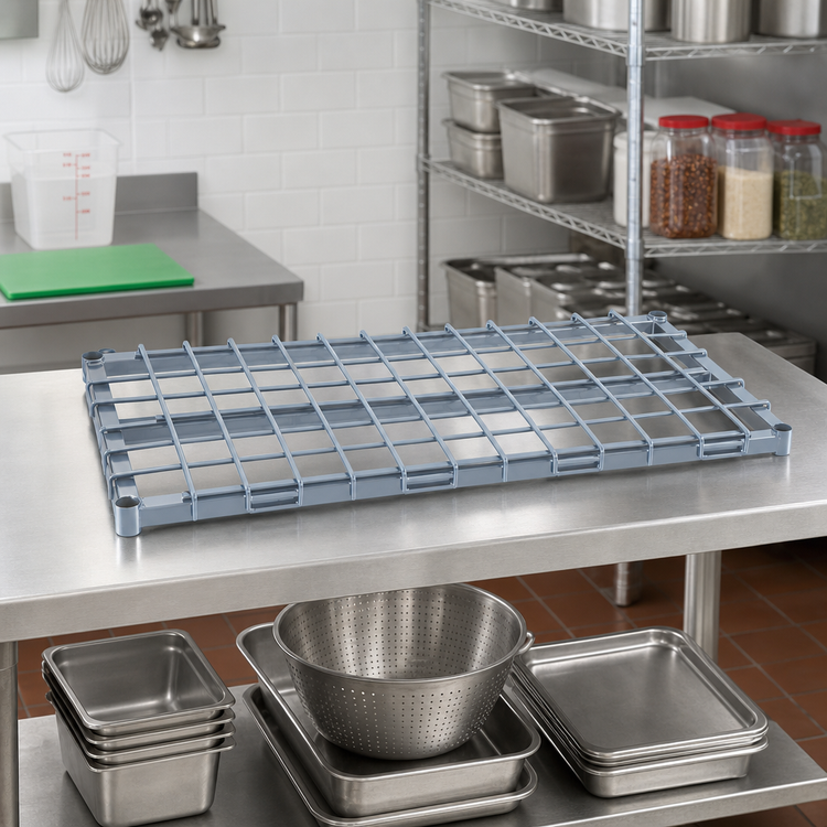 Product image #2 for Quantum 48 Inch x 18 Inch Tubular Dunnage Shelf with Removable Wire Top Mat, 1,500 Lb. Capacity, Gray Epoxy Antimicrobial Finish