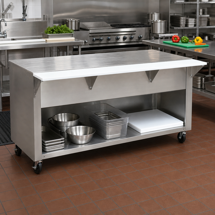 Product image #2 for Advance Tabco Triumph Supreme Solid Top Utility Station with Poly Cutting Board and Open Undershelf, 31-13/16 Inch x 30-5/8 Inch