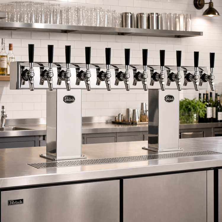 Product image #2 for Perlick 4006-12BPC4 Extra High 12-Faucet Polished Chrome Glycol-Cooled Bridge Tee Draft Beer Tower
