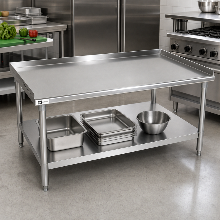 Product image #2 for BK Resources Stainless Steel Equipment Stand with Adjustable Undershelf and 2-Inch 3-Sided Riser, 37 x 30 x 26 Inches